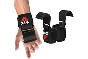WFX Weight Lifting Hooks, Non-Slip Rubber Coated Grips, 7mm Neoprene Wrist Support Padding, Power Lifting Barbell Rows Dead Lifts Chin Pull Up Fitness Strength Training Straps Gym Workout Straps