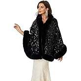 Datangep Women Fashion Sequins Faux Fur Wraps Shawls Stoles Cape for Prom Evening Party dress Outwear Coat
