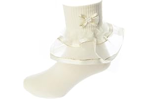 DressForLess Multi Color Girls Socks with Color Ruffled Organza Lace and Ribbon