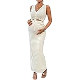 Milumia Women's Maternity 2 Piece Outfits Textured Drawstring Tie Knot Tank Top Bodycon Maxi Skirt Sets
