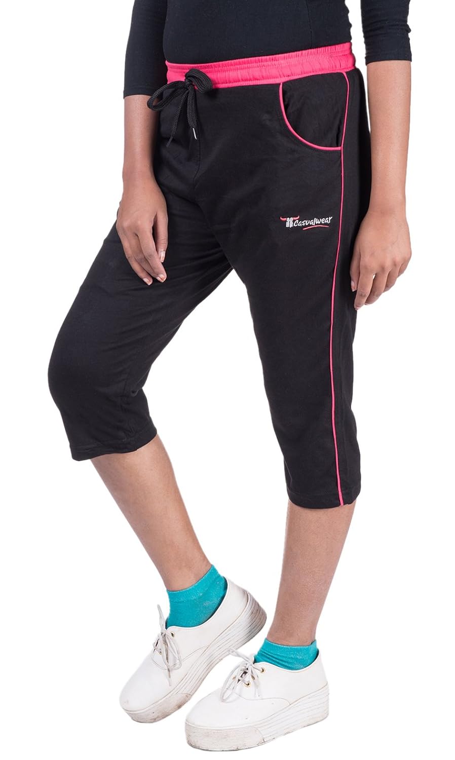 v d sales&trade;, women's designer black cotton capri , three quarters