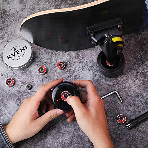 KVENI Premium Skateboard Bearings, 608-2rs Ceramic Ball Bearing - Pro Longboard Bearings for Quad Skate, Inline Rollerblades, Scooters, Spinners, ABEC, 8 Pack (Red)
