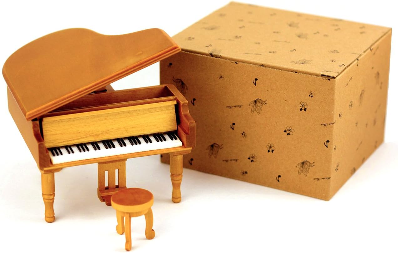 HoneyGifts Windup Wooden Piano Music Box Xmas Present for Children Kids Girls, Grand Piano