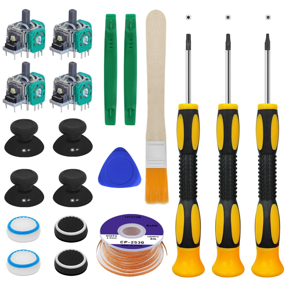 19 PCS Joystick Replacement Kit for Xbox Controllers - SourceTon Bumper Buttons, Thumbsticks, Silicone Caps, brush, Repair Screwdriver Kit & Solder Wick Braid Compatible with Xbox One Controllers