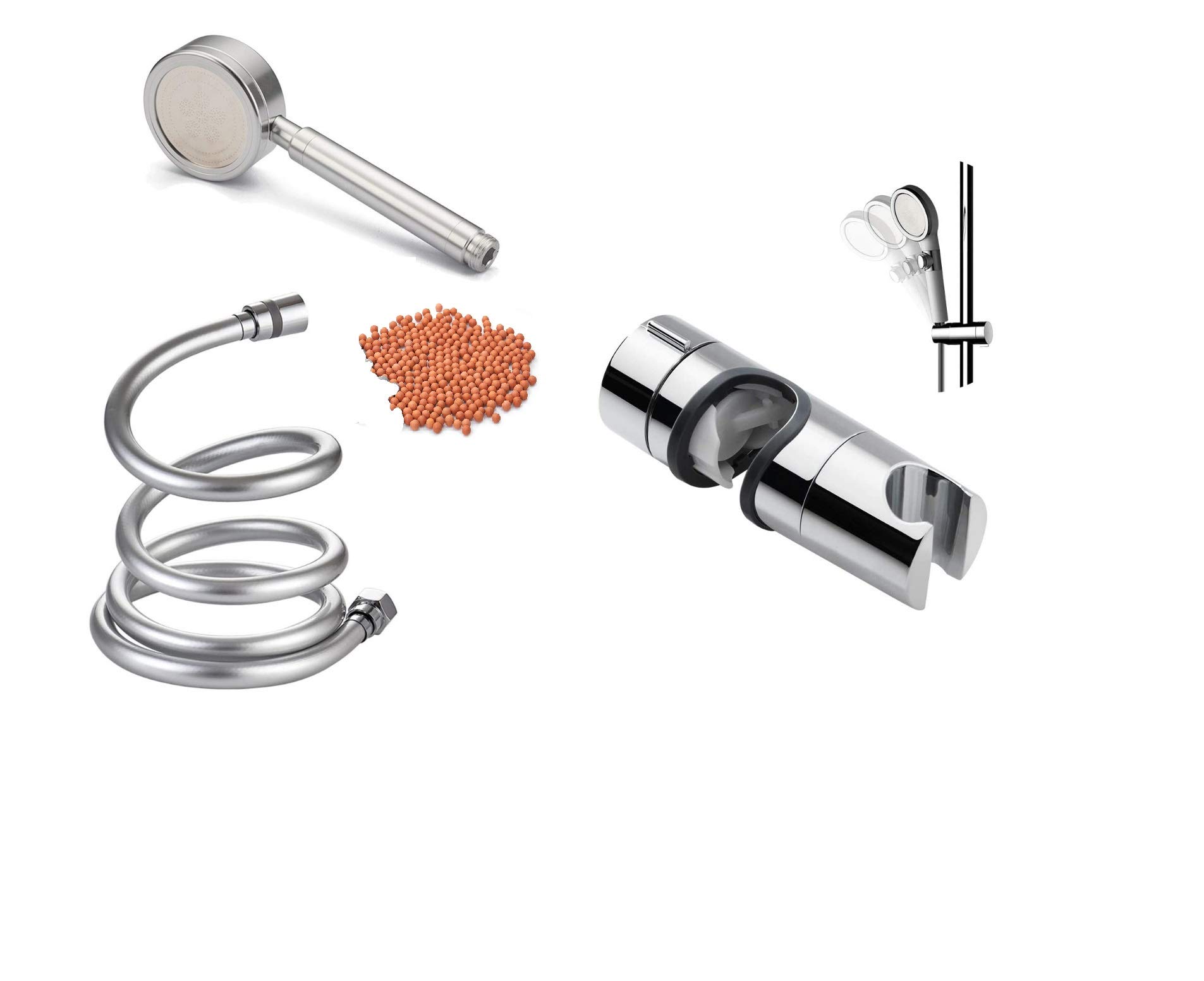 New Premium Stainless Steel Shower Set (Round Shower Head + PVC Smooth Shower Hose + Shower Raiser 20-25mm)
