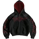 RoseSeek Men's Y2k Goth Graphic Zip Up Hoodies | Long Sleeve Grunge Punk Sweatshirt with Pockets, Streetwear