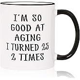 Aurahouse 50th Birthday Gifts for Her Him, 50th Birthday Gifts Decoration for Women Men, Funny 50 Year Old Birthday Gifts for Women Men Mom Dad Friend Sister Aunt, Turned 25 2 Times Coffee Mug