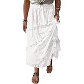 Cicy Bell Womens Lace Ruffle Maxi Skirts Flowy Boho Elastic High Waist Layered Beach Vacation Floral Long Skirts