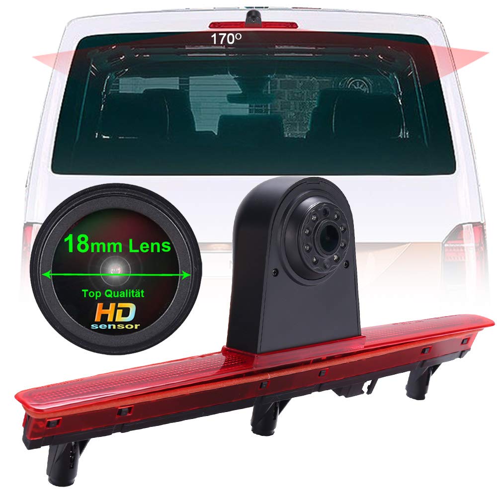 【With black back cover】 Car brake light reversing camera replacement for VW T5 bus transporter multivan caravelle (new item: angle and distance adjustable) (18mm lens