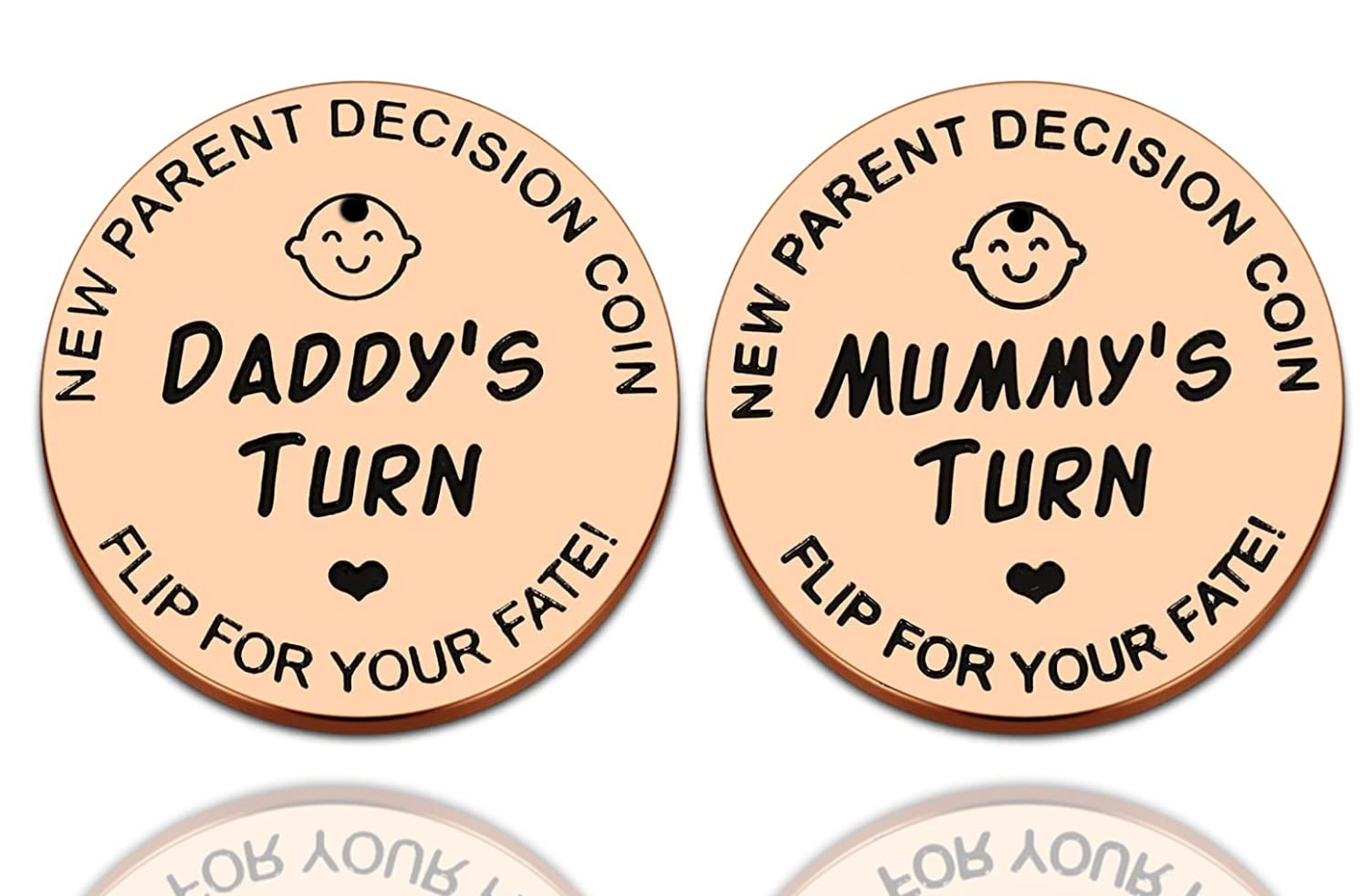 New Parents Decision Coin,Gifts for Mum Dad,Newborn Baby Gifts,New Mum Gifts,Flip Coin Decision,Funny,Birthday,Anniversary,Stainless Steel (Rose Gold)