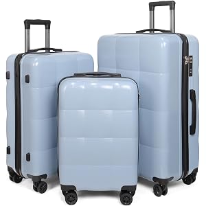 Aklsvion Luggage Sets, 3 Piece Durable Suitcase Set with Spinner Wheels, 3 Pcs Hard Shell Lightweight Luggage, Large Checked