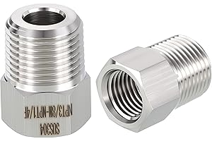 Rebower 2 Pack 304 Stainless Steel Male to FeMale Adapters, 3/8" Male NPT x 1/4" FeMale NPT Hex Bushing Reducer for Industrial, Automotive, Fluid Transfer, Home Gardening, Water Treatment