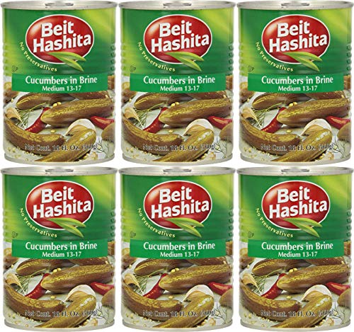 Beit Hashita Cucumbers Brine Medium No Preservatives 18 Oz. (6-Pack)