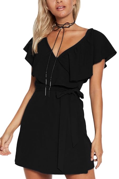 YOINS Kleid Damen Sommer Kurz V-Ausschnitt Schulterfrei Kleider Elegant Strandkleider Minikleid Partykleider