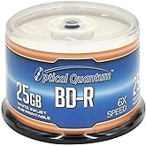 Optical Quantum BD-R 25GB 6X White Inkjet Printable Blu-ray Discs, 50-Pack | BD-R 25GB printable Blu-ray discs for HD video and data. Hard Coat protection. Writable Blu ray Discs