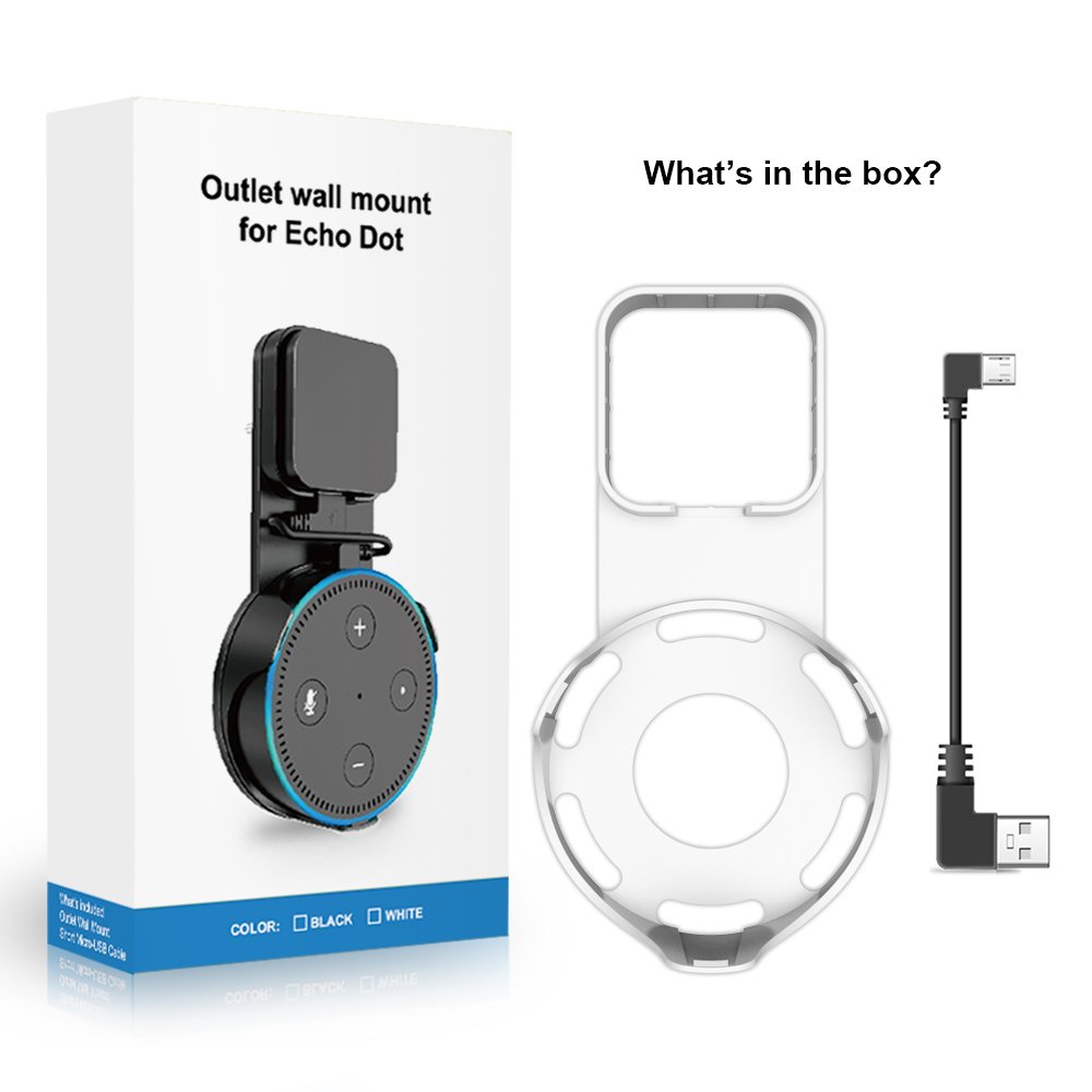 SPORTLINK Socket Wall Mount Hanger Stand for Dot 2nd Generation Without Mess Wires Or Screws, A Choice for Home Voice Assistant Plug in Kitchen Bathroom and Bedroom (White)