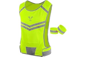 247 VIZ Running Reflective Vest, Inside Pocket & 2 Bands, High Visibility Reflective Running Vest for Night Running Walking Cycling