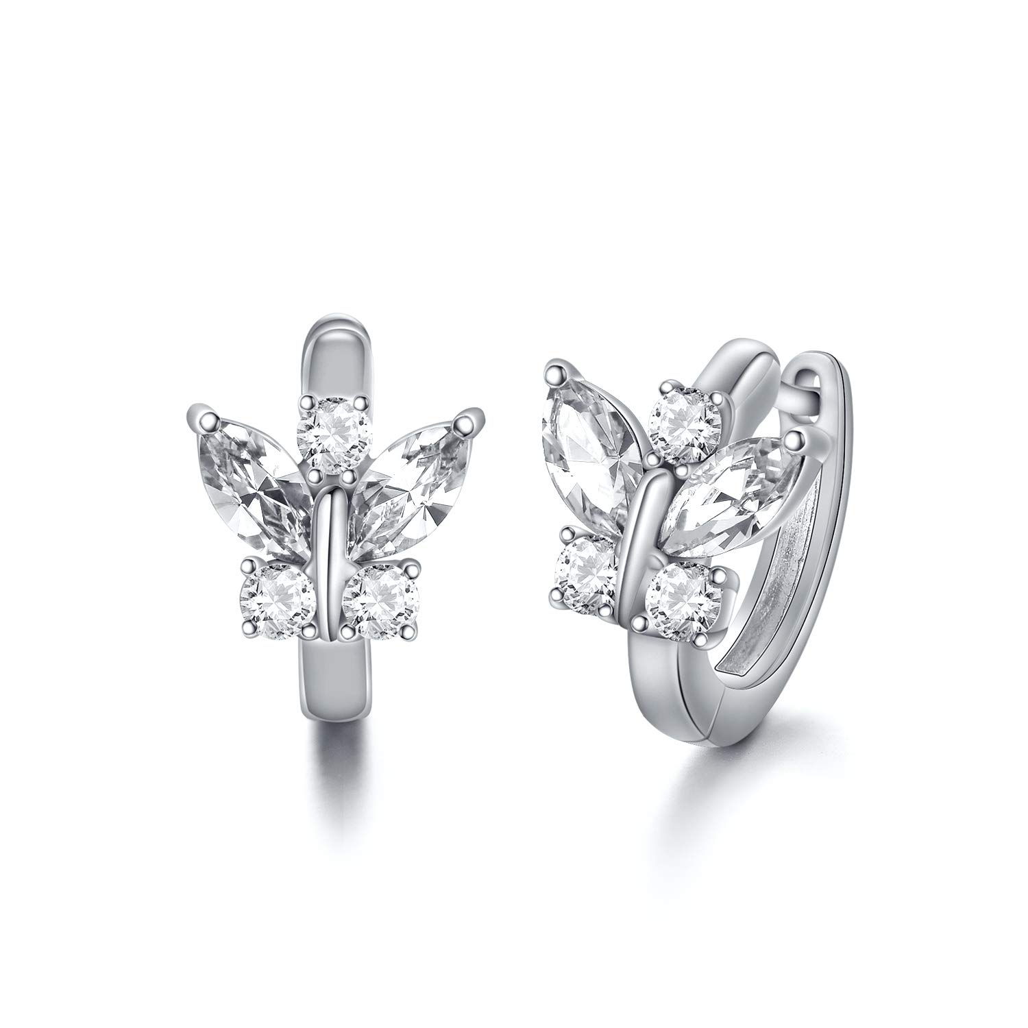 925 Sterling Silver Butterfly Hoop Earrings, Birthday Jewellery Gifts for Women Girls Daughter (White)