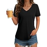 GKBK Womens T Shirts V Neck Short Sleeve Cotton Tops Summer Curved Hem Trendy Basic Tee Shirt S-XXL