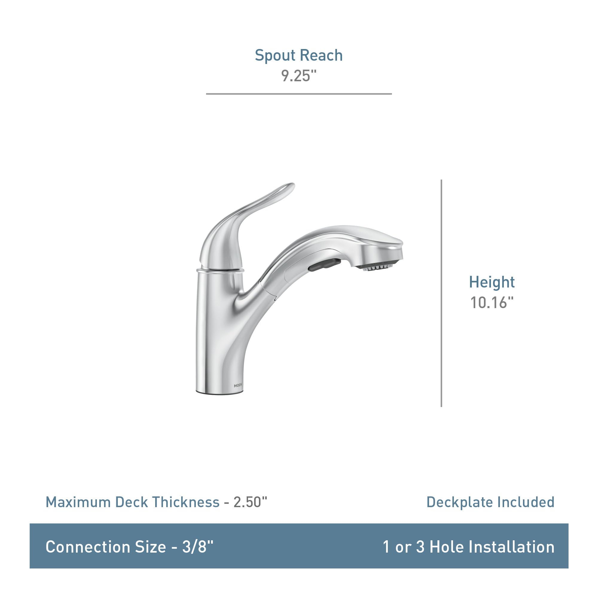 Moen Brecklyn Glacier White One-Handle Single-Hole Kitchen Faucet with Pull-Out Sprayer and Power Clean, Optional Deckplate Included, 87557W