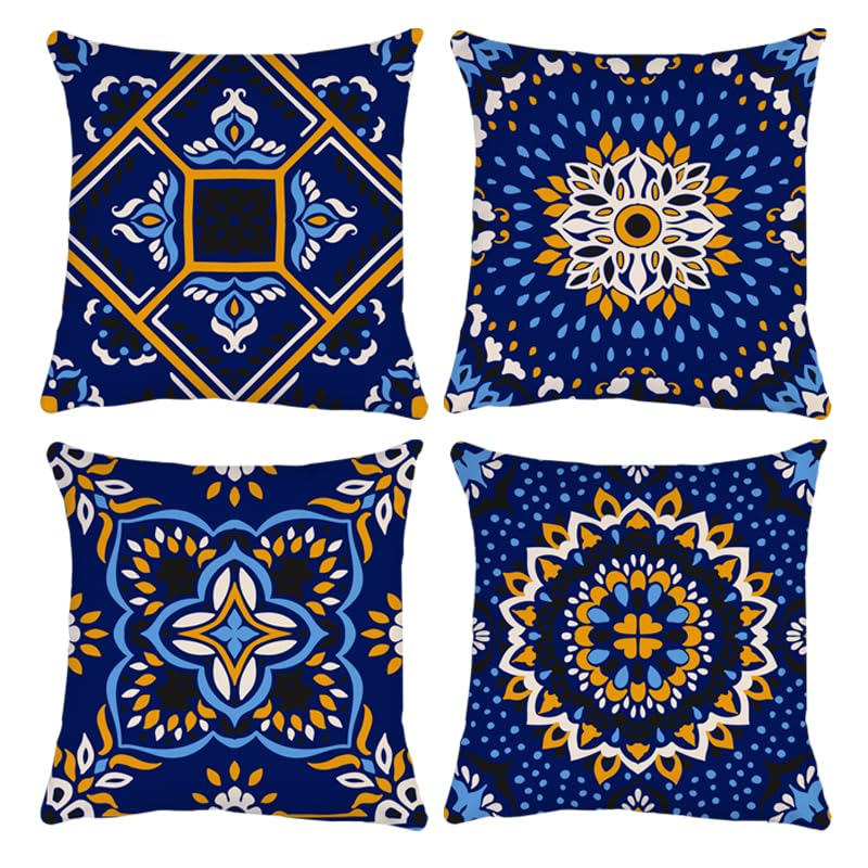 QUALKNOY Set of 4 Velvet Cushion Covers 18"x18" Navy Blue Modern Boho Decorative Retro Throw Pillow Covers 45 x 45 cm for Sofa Living Room Outdoor Garden Pillowcases — image 1