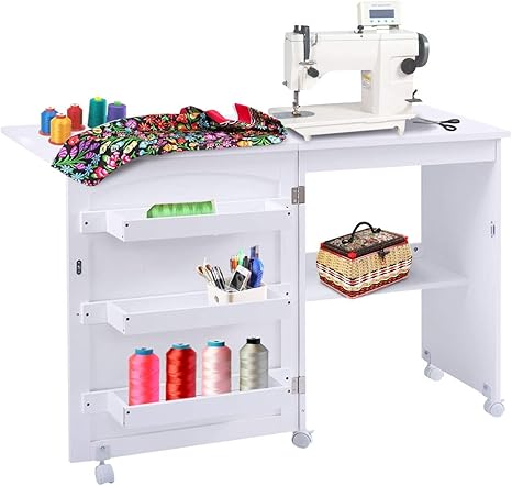 COSTWAY Armarios de Costura Mesa Plegable con Ruedas Mueble para