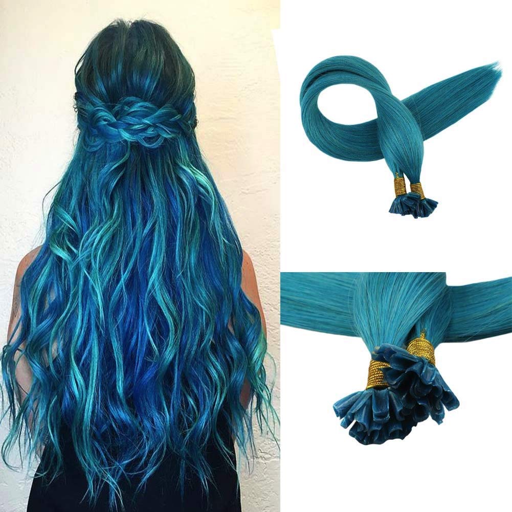 Amazon Com Full Shine Kertain U Tip Extensions 14 Inch Teal Color