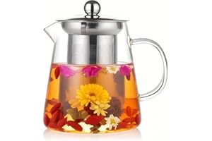 BANYAKONG Glass Teapot with Stainless Steel Infuser, Borosilicate Tea Kettle, Clear Tea Maker for Loose Leaf Tea (550ML)