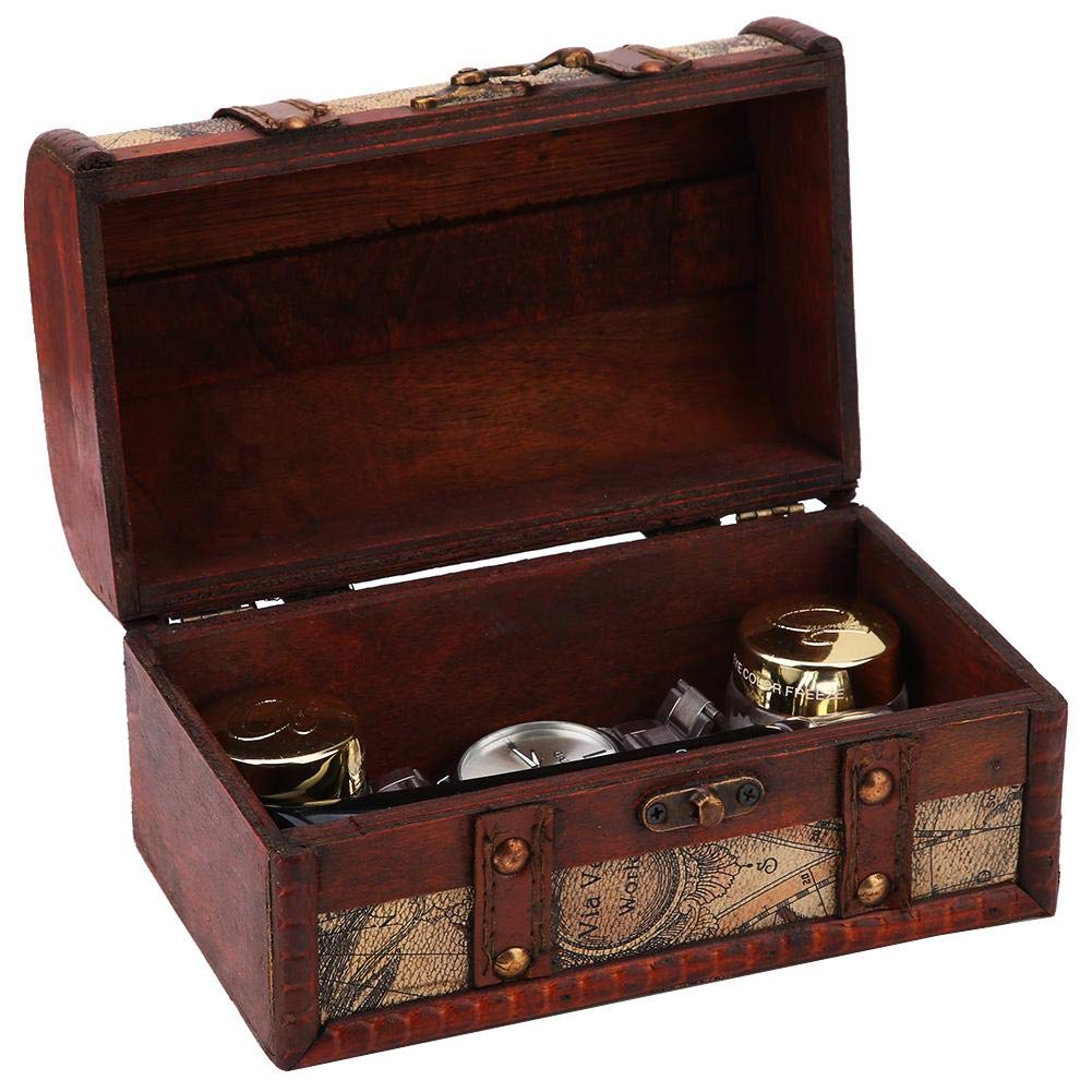 Hilitand Pirate Treasure Chest Vintage Handmade Decorative Wooden Box Trinket Jewelry Storage Case Home Decoration(Map)