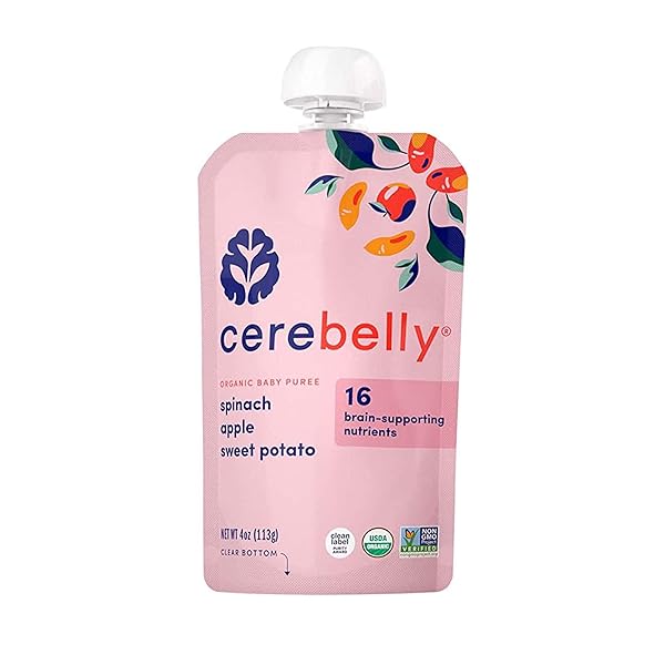 CEREBELLY BABY FOOD POUCHES – ORGANIC VEGGIE PUREES FOR TODDLERS | NO ADDED SUGAR, FIBER, NON-GMO | BLENDED TODDLER POUCHES | 4 OUNCE BPA-FREE POUCH | SPINACH APPLE SWEET POTATO | 1 COUNT
