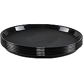 Cinkyou Set of 6 Plastic Round Restaurant Serving Trays, Dinner Breakfast Tray, Decorative Tray, Black