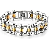 COOLSTEELANDBEYOND Heavy Sturdy Mens Motorcycle Chain Bike Chain Bracelet of Stainless Steel Silver Color Polished