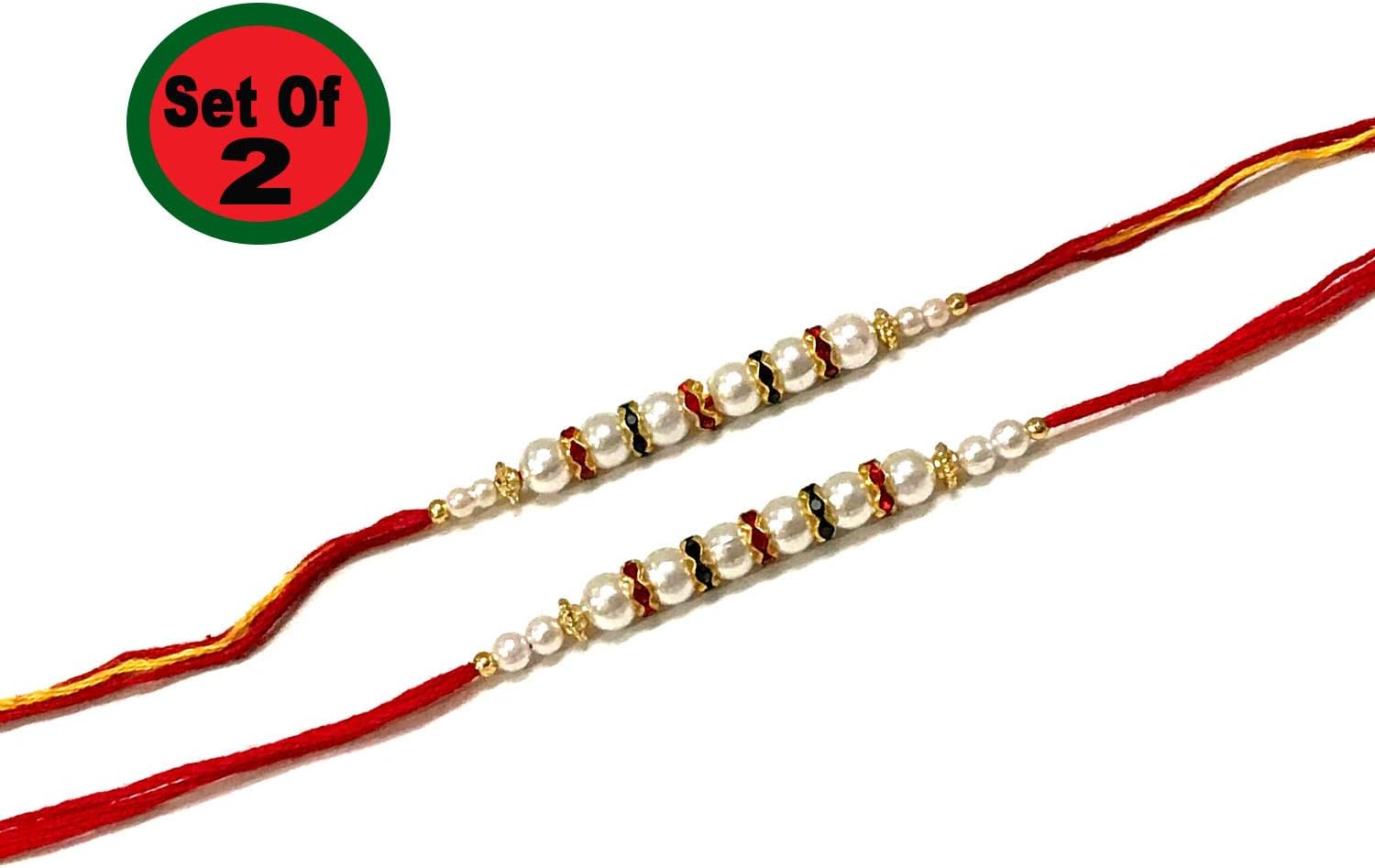 Set of Two Rakhi, White Moti Rakhi, Raksha Bandhan Multi Color Stone Raksha Bandhan Gift for Your Brother, Raksha Bandhan Rakhi Bracelet, Designer Rakhi Thread for Brother, Bhai (Thread Multi Color)