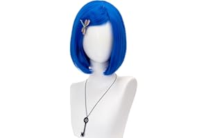 TSNOMORE Blue Bob Cosplay Wig - Short Straight Synthetic Wig with Key Necklace and Dragonfly Hairclip, Halloween Costume Party Cosplay