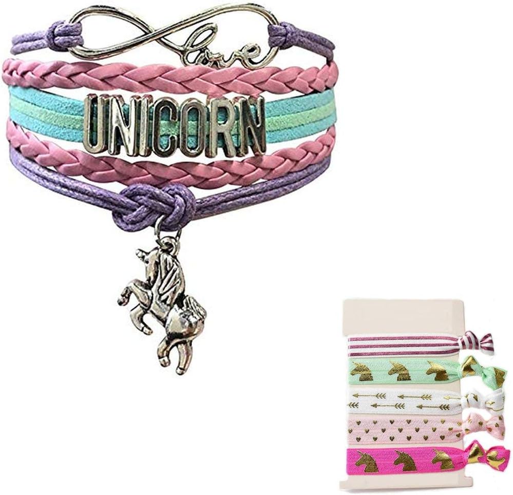 Unicorn Gifts for Girls | Unicorn Accessories for Teen Girls with Bracelet and Hair Ties Birthday Elastic Hair Band Sets in Colorful Tones | Unicorn Jewelry Stuff Items for Sister