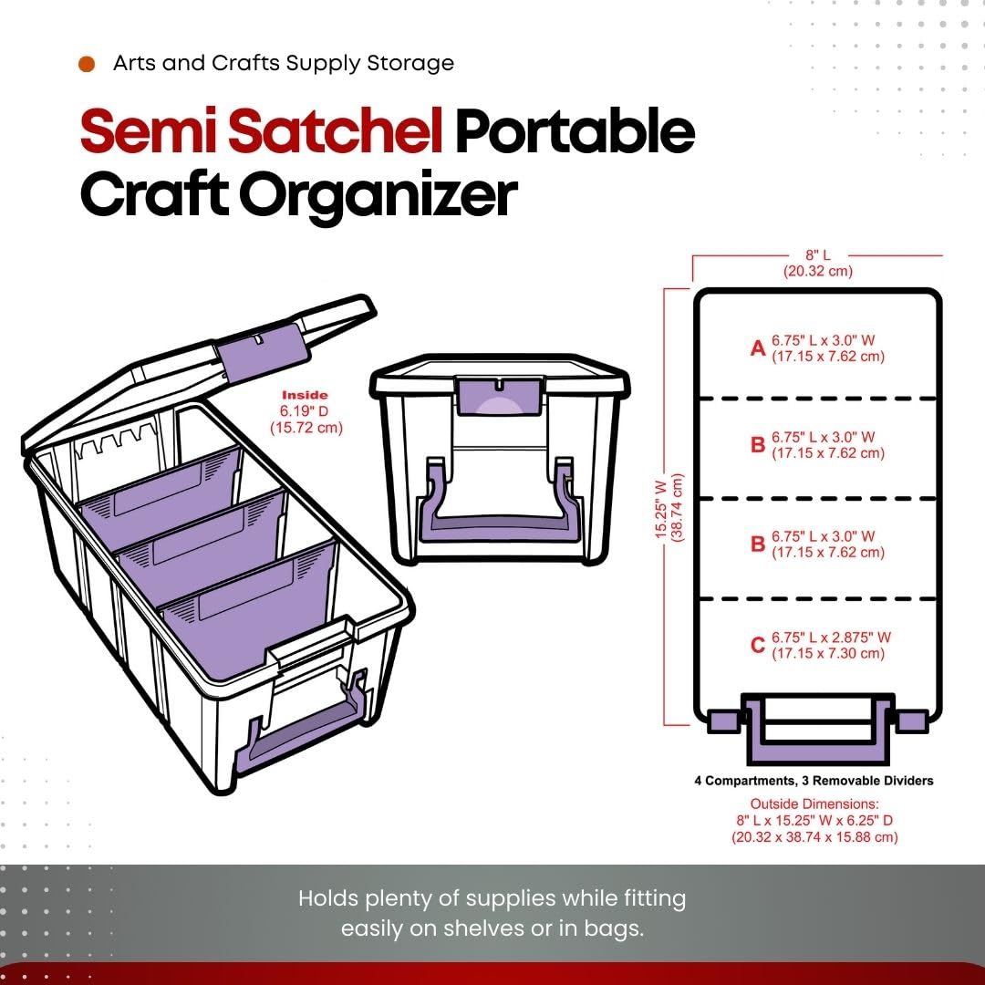 ArtBin Semi Satchel Portable Craft Organizer with 3 Dividers - Clear Plastic Storage Case for Art & Craft Supplies