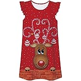 Funnycokid Girls Nightgowns Pajamas Dress 3D Printed Flutter Sleeve Sleepwear Nightdress Nightshirt for 5-12 Years