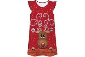 Funnycokid Girls Nightgowns Pajamas Dress 3D Printed Flutter Sleeve Sleepwear Nightdress Nightshirt for 5-12 Years