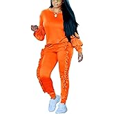 Akmipoem Women's Two Piece Outfits Ruffle Sleeve Sweatshirt and Long Pants Tracksuit Sets