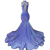 Ikerenwedding Prom Dress Glitter Sequin Halter Pageant Gala Mermaid Evening Party Gown
