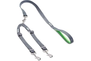 Mighty Paw Double Dog Leash - Double Leash for Two Dogs No Tangle Design. Split Lead for 2 Pets. Adjustable to Fit All Sized Breeds. Reflective Dual Pet Lead for People with Multiple Pups
