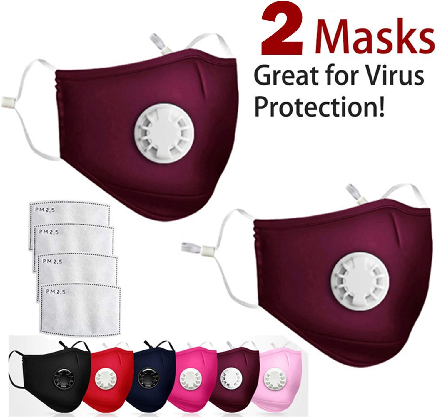 uhmhome uhmhome 2pcs Reusable Respirators Face Masks with 2 Replaceable Filters - Filtration of PM2.5, Air Pollution, Smoke Anti Dust Mask for Man and Women
