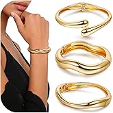 SOMEITIA 3Pcs Chunky Gold Bangles for Women 14k Gold Plated Twisted Big Stackable Bangles Set Spring Hinged Bangles Irregular Cuff Bracelets Trendy Wide Wrist Cuff Bracelets Fashion Jewelry Gifts