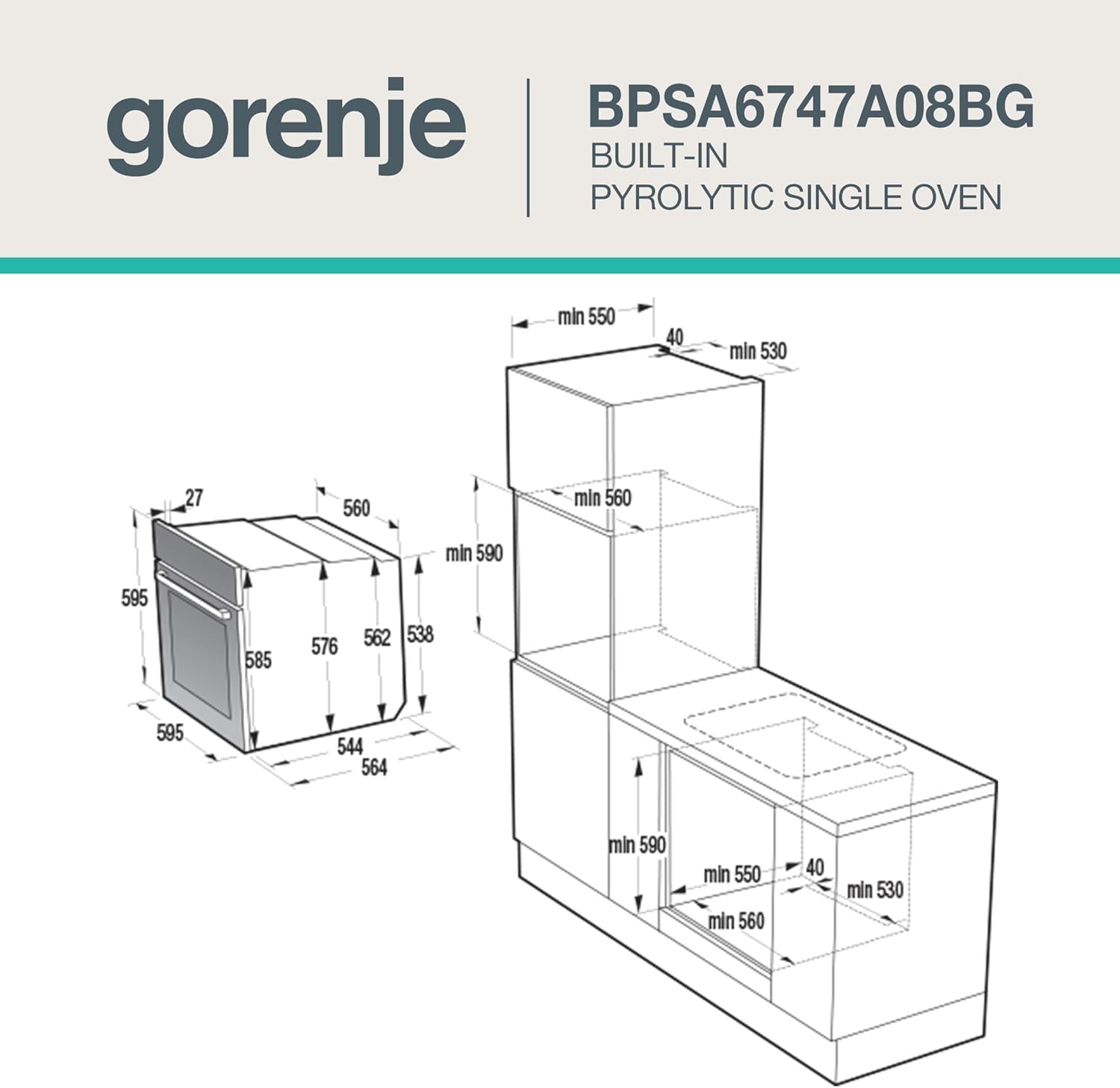 Gorenje OptiBake Advanced BPSA 6747 A08BG Einbau-Backofen / 77L / Heißluft / Pyrolyse / AutoBake / Touch Bedienung / Bratenthermometer / GentleClose & Open / SteamAssist / PizzaMode 300°C/ schwarz 5