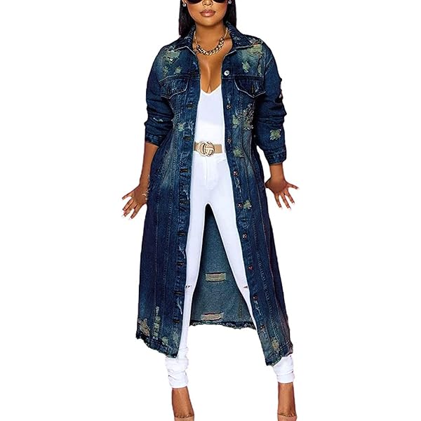 chouyatou Women's Spring Fashion Ripped Holes Maxi Long Denim