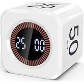 Digital Pomodoro Timer Cube 5/10/25/50min Preset, Silent &amp; Sound Alarm | Visual Productivity Flip Timer for Kids Classroom Desk, Custom Countdown, Gravity Sensor, for ADHD Study Work Game Kitchen