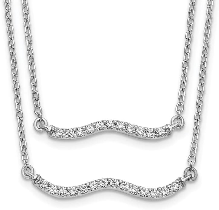 14k White Gold Diamond Double Strand 18 Inch Chain Necklace Pendant
