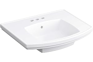 Kohler K24051-4-0 Kelston 24" Rectangular Vitreous China Pedestal Bathroom Sink with Overflow and 3 Faucet Holes at 4" Centers White