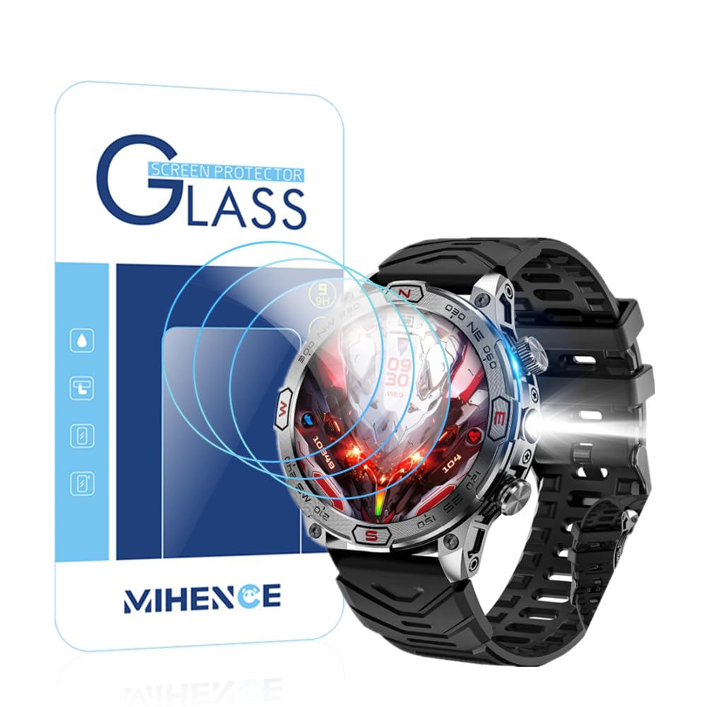 MIHENCE Screen Protector for KC86 1.43 Inch Smartwatch, 9H Anti-Scratch Tempered Glass Screen Protector Compatible with Xeletu/JELLOO/SOUYIE KC86 Smartwatch (Pack of 3)