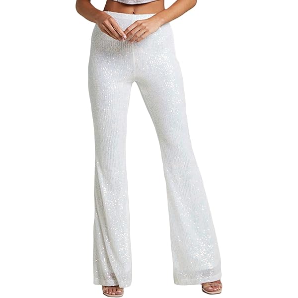 Sequin Top Haozin Women Sequin Pants Sparkly Glitter High Waisted